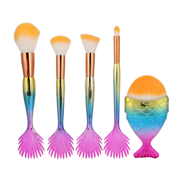 5 stk. Havfrueformet håndtag Blusher Foundation Brush Kosmetisk Pensel Makeup Værktøj