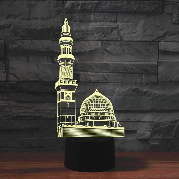 WJ 3D Saudi Arkitektur Fjärrkontroll 16 Färg Nattljus Illusion Akryl LED Bordslampa Sänglampa Barn Sovrum Skrivbord Inredning Födelsedagspresenter Leksak