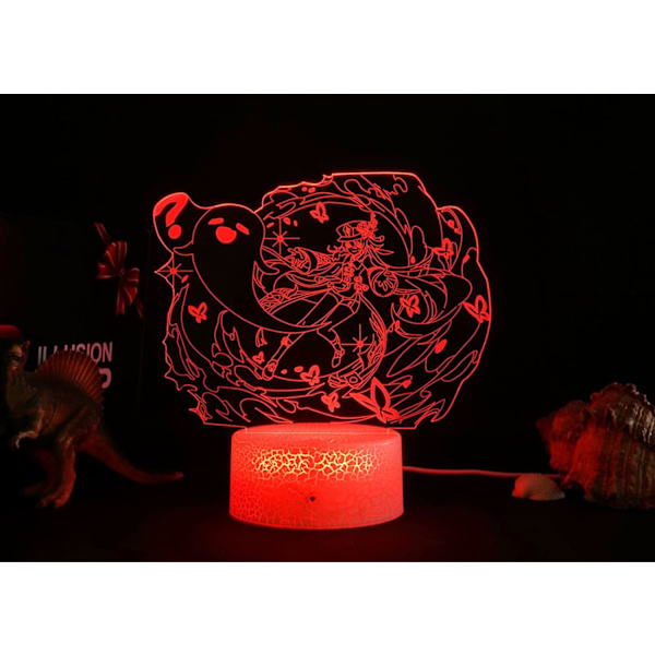 WJ Genshin Impact Figur 3D LED Natlampe Akryl LED Lampe USB Bordlampe Hjemmeindretning