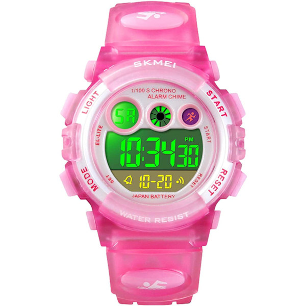 Barn Digital Sportklocka, Vattentät Elektronisk Multifunktion Casual Friluftsklockor, 7 Färgglada LED Ljuslarm Stoppur Armbandsur(Rosa)