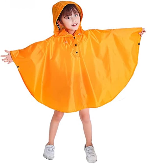 Barn Regn Poncho Huvjacka Regnrock, Orange, M