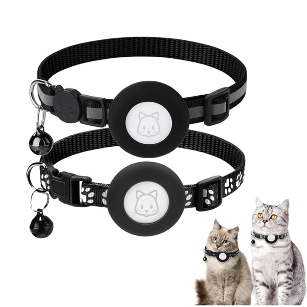 Breakaway AirTag katthalsband, reflekterande Apple Air Tag-katthalsband med klocka och vattentätt AirTag case GPS Pet Tracker-halsband (svart)