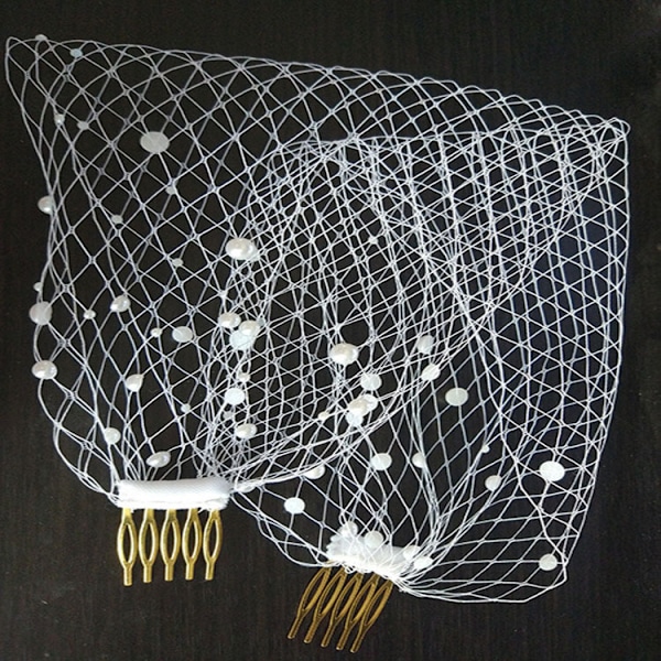 Brude Slør med Perle Kam 1920'erne Flapper Fascinator Net Slør Enkeltlags Fuglebur Slør til Bryllup（Elfenben 02）