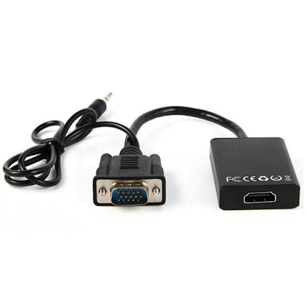 VGA til HDMI-kabelkonverter VGA hann til HDMI hunn datamaskintilkobling TV med lydkabelkontakt, 2-pakning