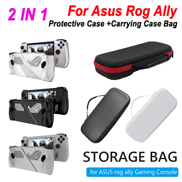 Silikon/TPU Transparent Skyddande Skal + Bärväska för Asus ROG Ally Fullt Skydd Handhållen Spelkonsol Tillbehör