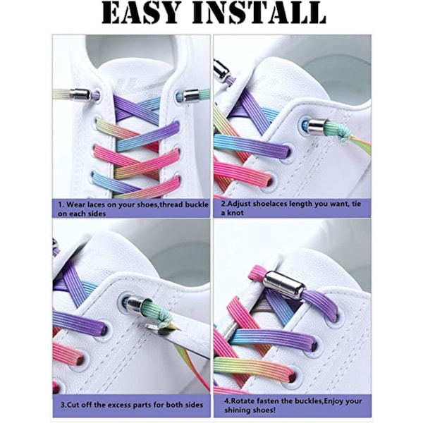 Elastiske flade snørebånd uden snøring til voksne og børns sneakers og støvler, one size fits all (2 par)