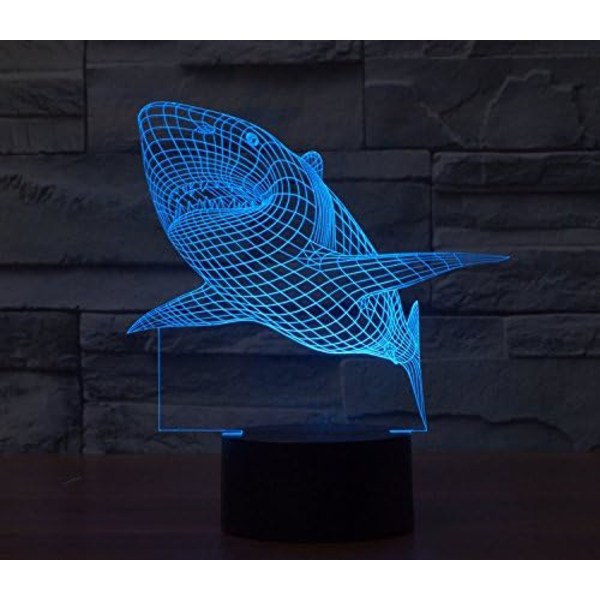 WJ 3D Haj Remote Control 16 Farve Natlys Illusion Akryl LED Bordlampe Sengebordslampe Børns Soveværelse Skrivebordsdekoration Fødselsdagsgaver Legetøj til Børn