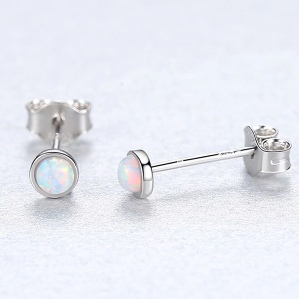 Sterling silver äkta eller förgyllda runda opal örhängen, som en present till alla hjärtans dag, mors dag och födelsedag (Platinum White Opal)