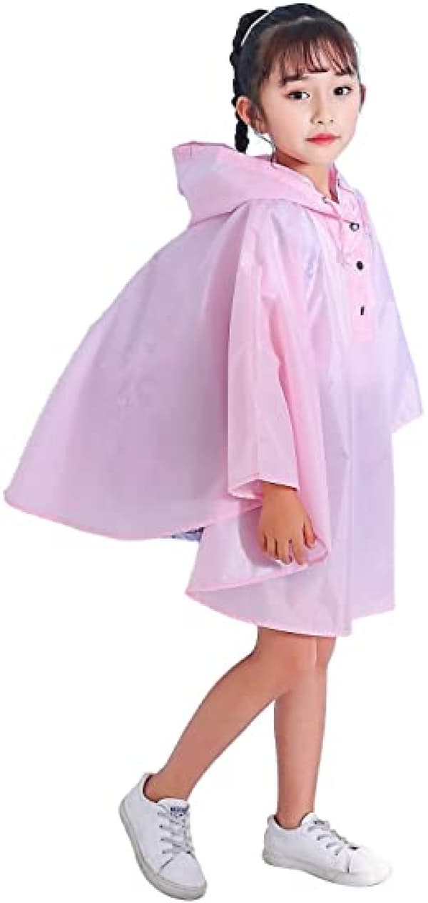 Barne regnponcho med hette, regnfrakk, lys rosa, M