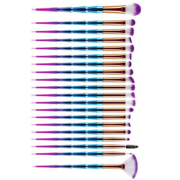 20 stk. Makeup Pensler Sæt Professionel Gradvist Lilla Blå Rør Bløde Børste Kosmetik Pensler Sæt