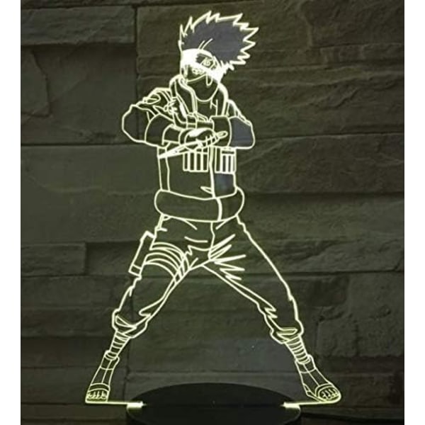 WJ Kakashi 3D Illusion lampa, 7 färger 3D Illusion Visual Night Light med USB-laddning, Anime julklappar Kakashi