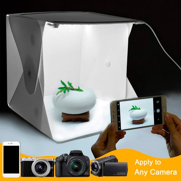 Sammenfoldelig Fotografi Mini Studio Boks Dobbelt LED Lystelt Sæt med 6 Farve Baggrunde 24*24cm