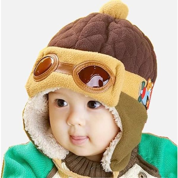 Vinter Pilot Aviator-hatt för Bebisar Pojkar Flickor Barn, Beanie-hatt med Pompom Öronklaffar Söt Cartoon-mössa