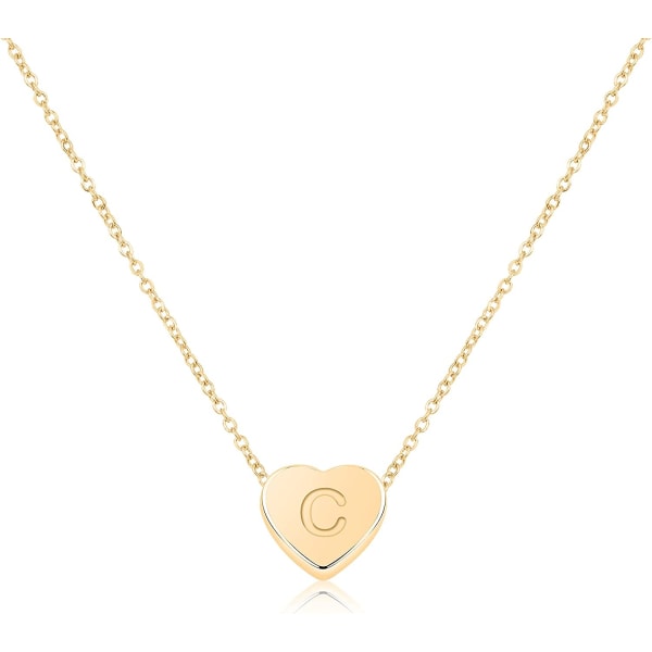 Små hjerte-initialhalskjeder for kvinner og jenter, 14K gullbelagt håndlaget hjerteanheng bokstavhalskjede, initial hjerte-chokerhalskjede for tenåringsjenter