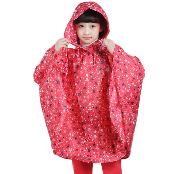 Barne regnponcho med hette, rosa stjerne, M