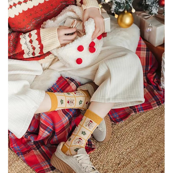 Joululahjasukat Lasten puuvillaa Syksy ja Talvi Keskituubi Sukat Iso Punainen Söpö ins Sukat Red Santa Claus 1 pair