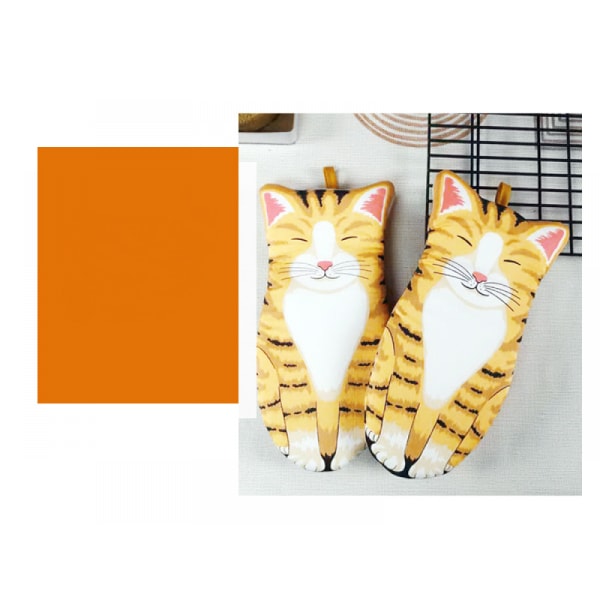 Ett par stora orange katthandskar）Cat's Paw bomullsugnshandskar bakning värmeisoleringshandskar mikrovågsugn anti-skållningshandskar