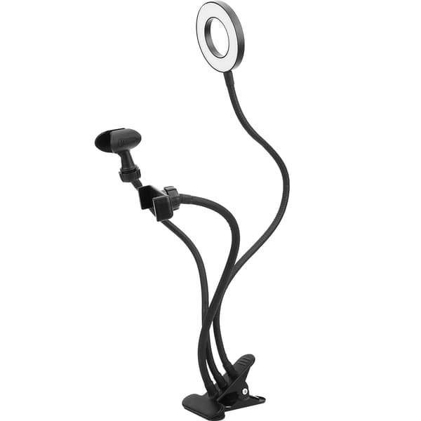 USB LED ringfylllys med telefonholder og mikrofonklips for direktesending