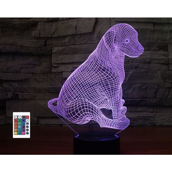 WJ 3D Hvalpe Hund Fjernbetjening 16 Farve Natlys Illusion Akryl LED Bordlampe Sengelampe Børneværelse Skrivebordsdekoration Fødselsdagsgaver Legetøj til Børn