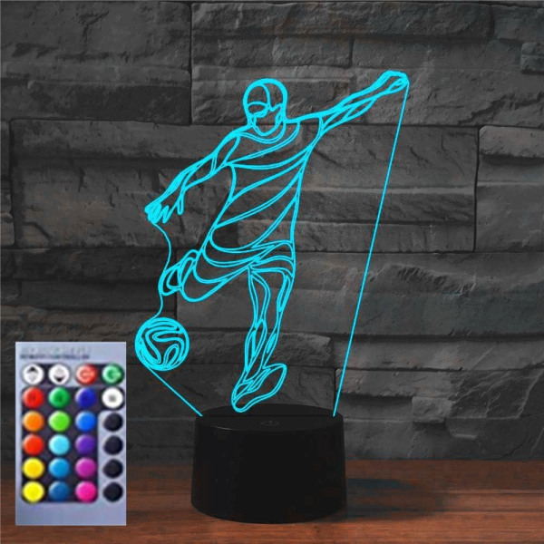 WJ 3D Fodbold LED Natlampe Illusion Natlampe 16 Farve Skiftende Bord Dekoration Gave Akryl Flad ABS Base USB Kabel Legetøj