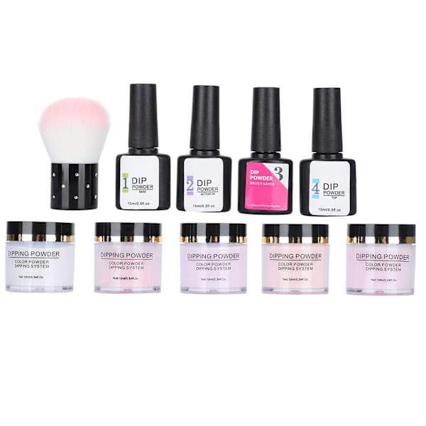 10 st Nail Dipping Powder Set Nail Art Powder Top Base Coat Gel Brush Manikyrverktyg (C Set)