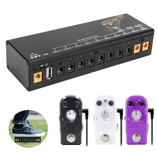 Pedal Power Supply Elektrisk Gitarr Effektbräda Kortslutning/Överströmsskydd 100‑240VUS-kontakt