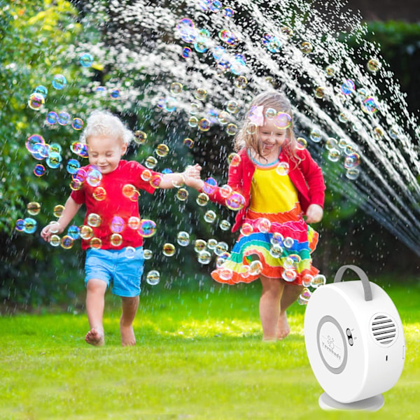 Bubbelmaskin för Barn Småbarn, Automatisk Bubbelblåsare Uppladdningsbar, 90° 360° Auto Roterbar Portabel Bubbelmaskin Elektrisk Bubbla white