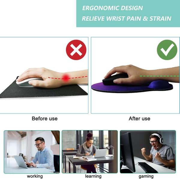 Musemåtte med håndledsstøtte, ergonomisk musemåtte med memory foam håndledsstøttepude, skridsikker gummibase Gaming musemåtte til hjemmet