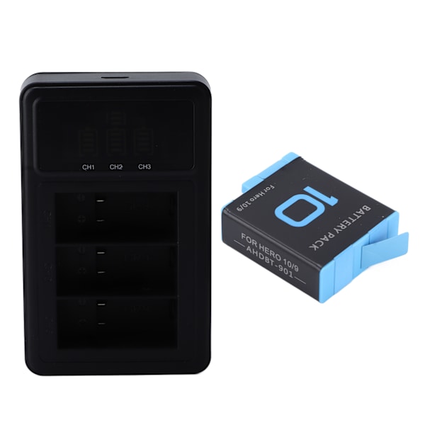 Batteriladdare 3-kanals bärbar actionkamera batteriladdningsstation för Go Hero 9 10
