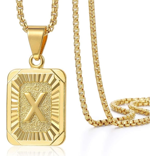 Initial A-Z bogstav vedhæng halskæde mænd kvinder store bogstav guldfarvet rustfrit stål kæde 22 tommer Gold X
