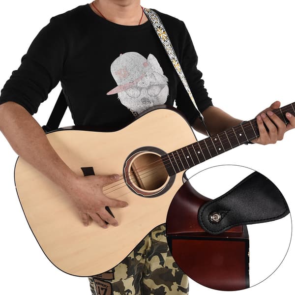 Justerbar broderad mönstrad axelbandstillbehör för folk klassisk gitarr (gul)