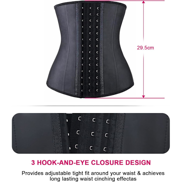 Taljetræner til kvinder Latex Underbust Waist Cincher Korset Sport Girdle Timeglas Body Shaper 3XL Black