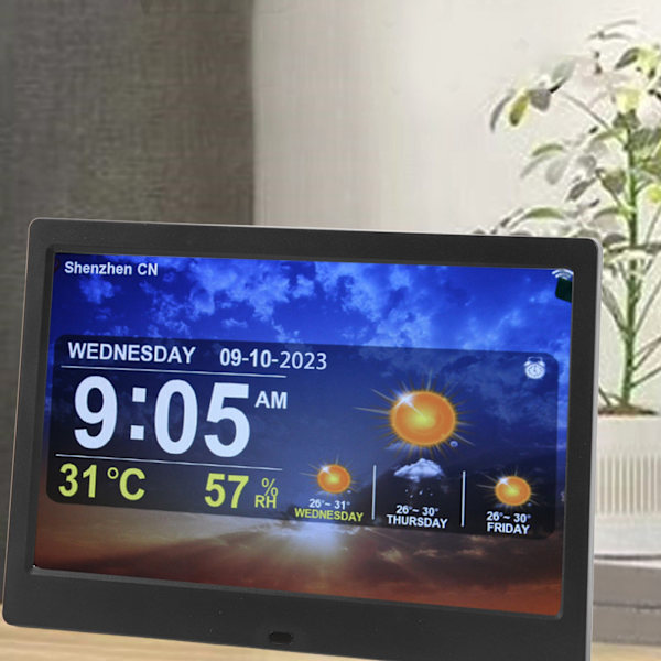 Digital kalender väckarklocka 10 tum stor display WiFi automatisk dimbar datum dag väckarklocka med fjärrkontroll för hem  Svart
