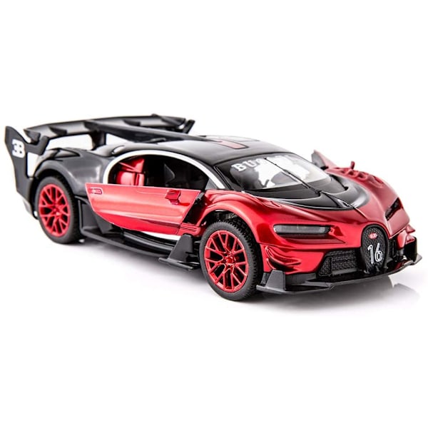 Bugatti Vision GT Supercar 1/32 Zinc Alloy Die Casting Pull Back Car Model Toy Sound and Light for Boy Girl Gift (Red)