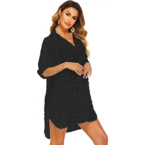 Kvinde badedragt strand cover ups skjorte bikini badetøj badetøj strand coverups kjole, B-sort-tyk, L