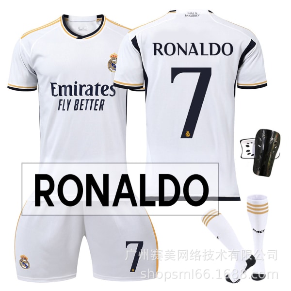 23-24 New Real Madrid Home Children's Adult Football Kit with Socks and Knee Guards-7 RONALDO-22#