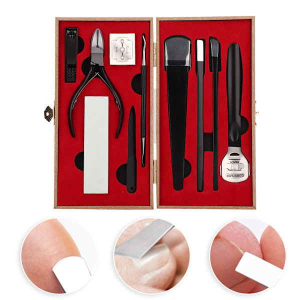 8 st rostfritt stål död hud callus remover set pedikyr manikyr nagelvård skärare verktygssats med förvaringslåda svart