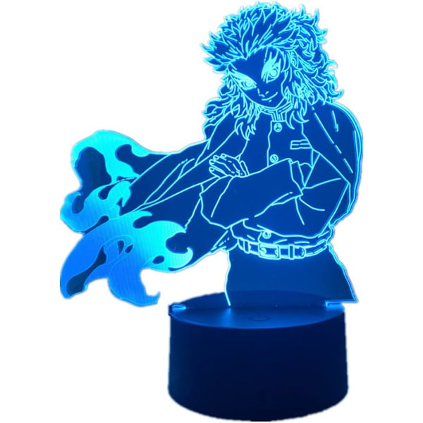 WJ 3D Anime Lampe Nattlys Rengoku Kyoujurou RGB 16 Farger med Fjernkontroll Barn Hjem Rom Innredning Tenåring Bursdag Julegaver