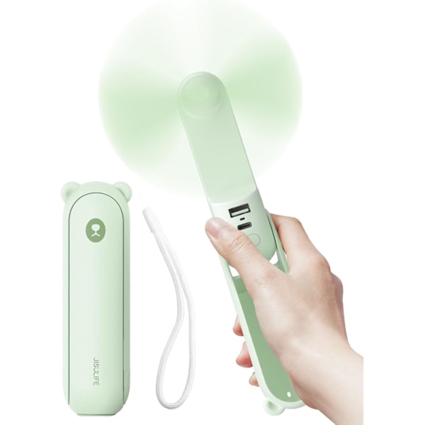 Handhållen fläkt med 4500 mAh Powerbank Max 37 timmars drifttid, fickportabel batteridriven eller USB-driven hopfällbar personlig fläkt, 3 S Green