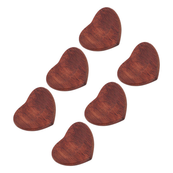 6 st gitarrplektrum i trä, hjärtformade, gratfria, släta yta, gitarraccessoarer för gitarrist