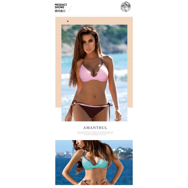 Bikini Set Solid Color Tredelad Badkläder Populär Split Baddräkt 2 Delar med Bröstkudde Utan Stål Stöd Kvinnor