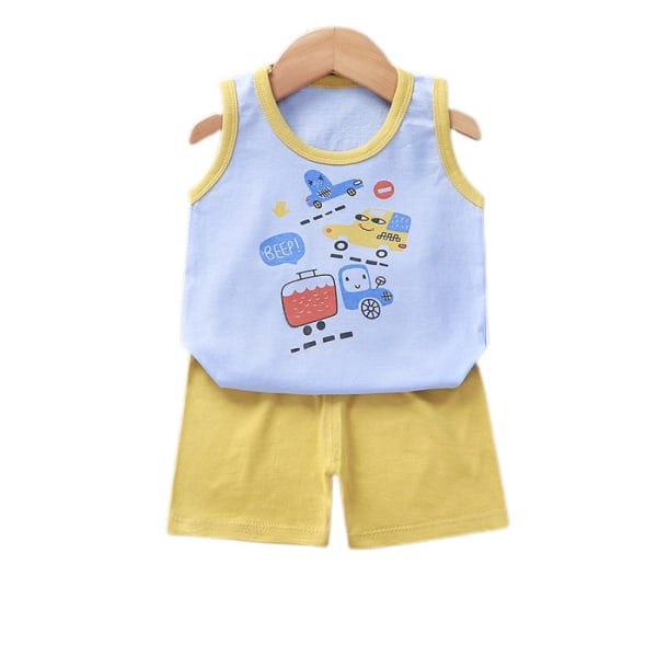 AVEKI Boy's Toddler Bomulls ärmlös T-shirt och shorts Set Sommaroutfit --- Gul C (storlek 120)