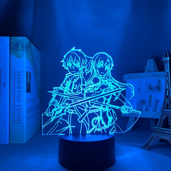 CLYARTPS-3D LED Natlampe Anime Sword Art Online Kirito og Asuna til Soveværelsesindretning Fødselsdagsgave Bordlampe Manga SAO