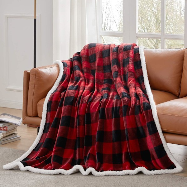 Sherpa Röd och Svart Buffelrutig Julfilt, Fuzzy Fluffy Mjuk Bekväm Filt, Fleece Flanell Plysch Mikrofiberfilt