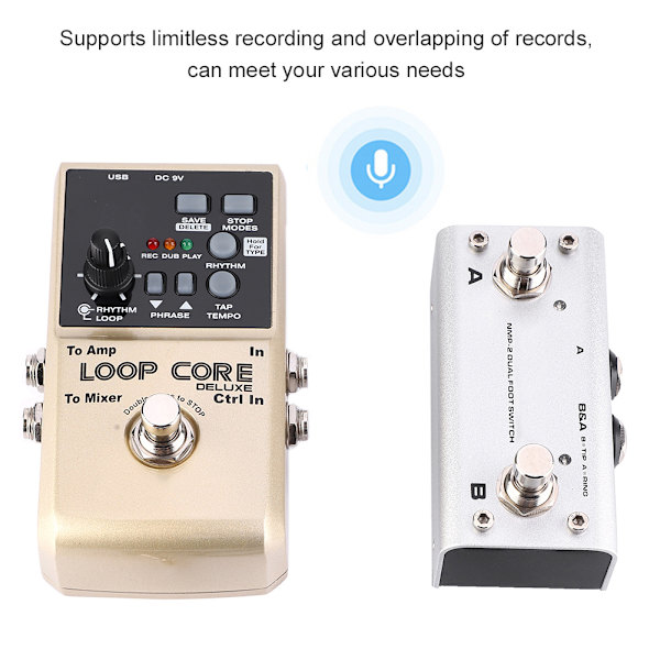 NUX Loop Core Deluxe Gitar Looper 8 timer Loop Tid 24-biters Lyd Automatisk Tempo Deteksjon wit