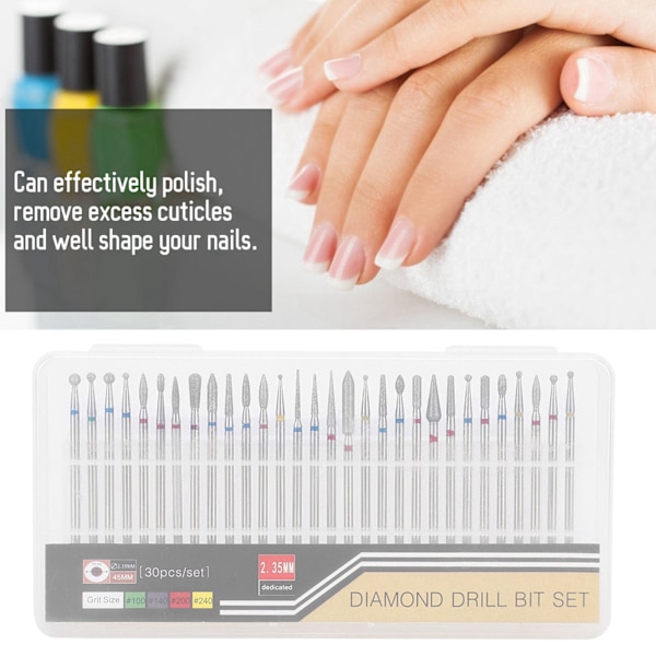 30 st/set Diamantslipning Huvud Nagelkonst Borr Poleringshuvud Kit Nagelborrmaskin Tillbehör A