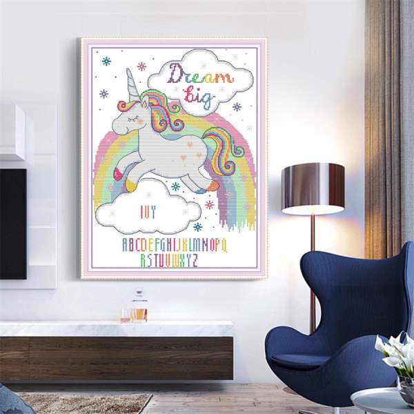 Korsstygnsstämplade kit Korsstygnssatser Nybörjare Vuxen med förtryckta mönster, DIY Needlepoint Brodery Kit (Unicorn 15x18,9 tum)