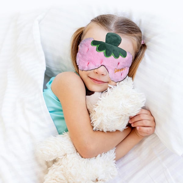 Søt Jordbær Øyemaske, Myk Fluffy Plush Blindfold Morsom Nyhet Frukt Sovemaske Øyendekke Skygge for Barn Jenter Gutter Kvinner M