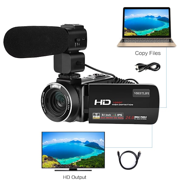 VBESTLIFE HDV Z20 3,0 tum IPS-skärm WIFI 16x digital zoom 1080P DV digitalkamera