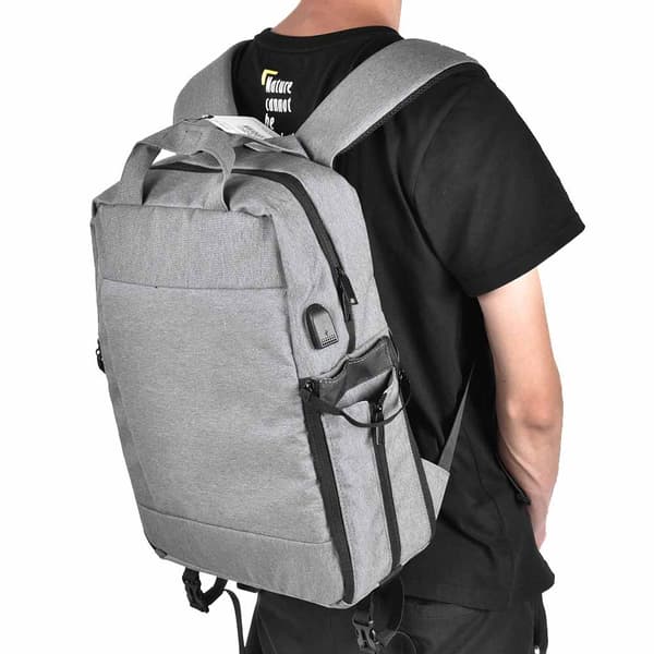EIRMAI DQ310B Nylon Skuldertaske Kamera Computer Rygsæk med USB-interface (Mørkegrå)